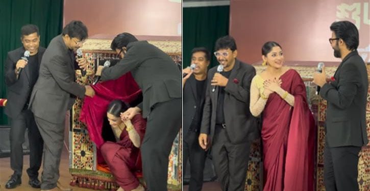 পালকি চড়ে পূজা এলেন, বরণ করলেন চঞ্চল-নিশো