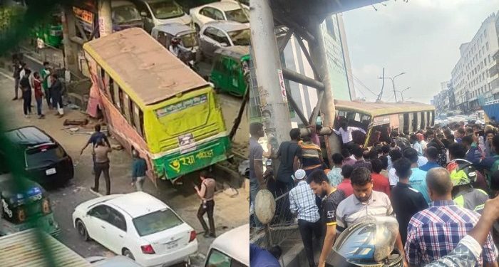 বনানীতে বাস নিয়ন্ত্রণ হারিয়ে ফুটওভার ব্রিজে ধাক্কা, নিহত ২